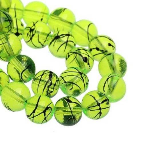 15 perles verre 10mm vert pomme  avec filet noir 