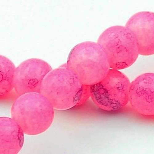 25 perles verre marbrées rose fuchsia 10mm 