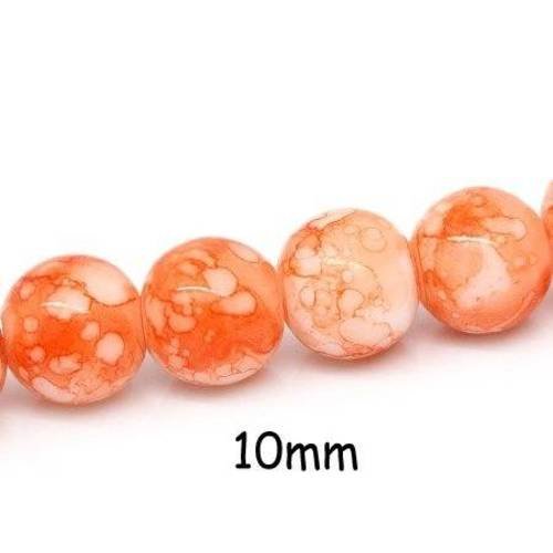 25 perles verre marbrées orange 10mm