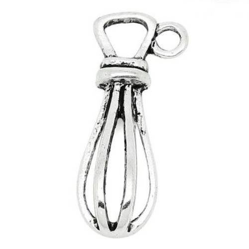 4 breloques pendentif fouet mélangeur en métal argenté 