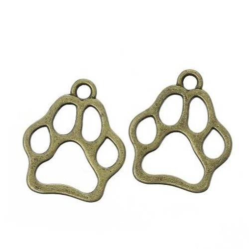 10 breloques pendentifs patte de chien en métal col bronze 