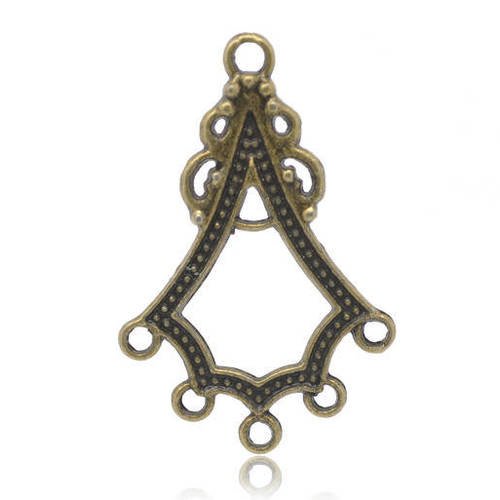 4  connecteurs chandeliers forme triangle avec gravure en métal col bronze 