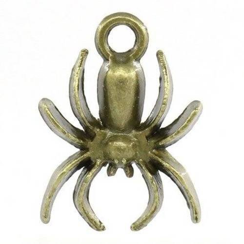 5 breloques pendentif araignée en métal col bronze 