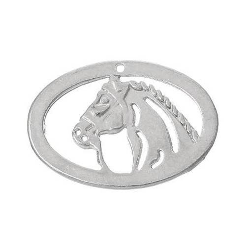 5 breloques pendentifs tete de cheval en métal argenté 