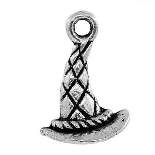 5 breloques pendentifs chapeau pointu en métal argenté 