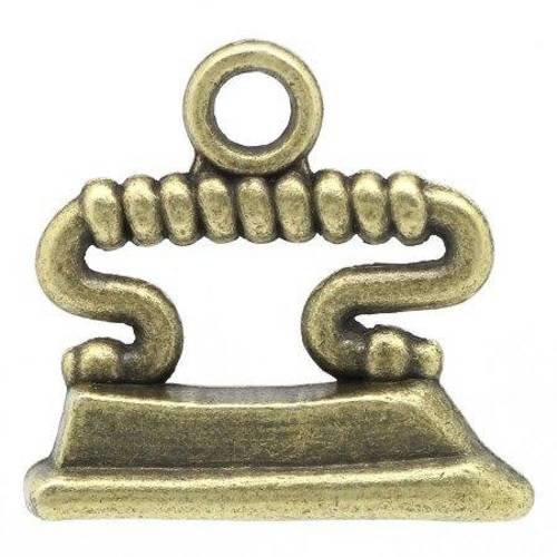 5 breloques pendentif fer à repasser en métal col bronze 