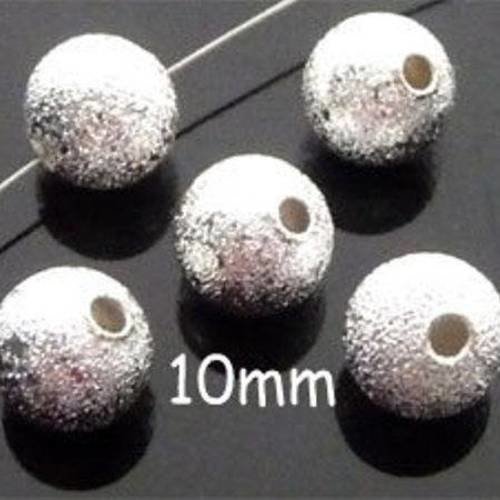 10 perles stardust  brillantes en métal argenté 10mm 