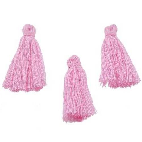 2 pendentifs pompons en polyester mat col rose 