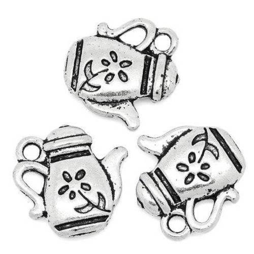 5 breloques theiere cafetiere décorée en métal argenté 