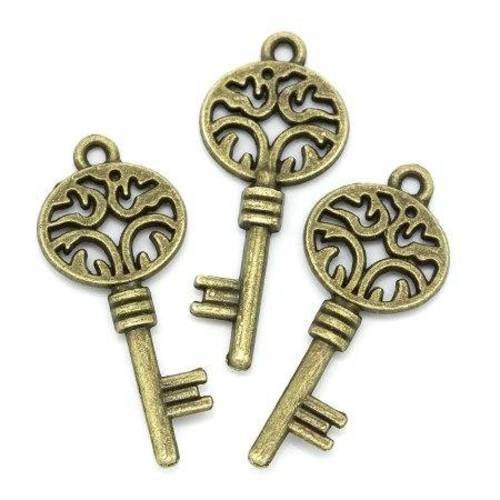 5 breloques pendentif clefs ajourées n°5 en métal col bronze 