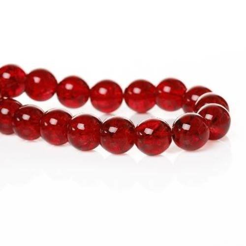 10 perles verre transparentes et craquelées rouge  12mm 