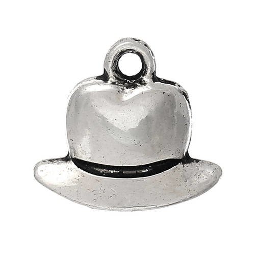 5 breloques pendentif  chapeau en métal argenté 