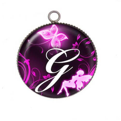 1 pendentif cabochon rond en résine 25mm monogramme g 