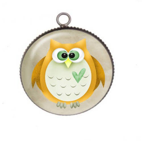 1 pendentif cabochon rond en résine 25mm chouette025 