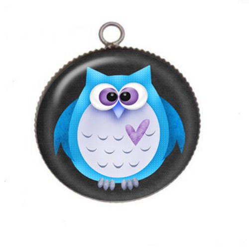 1 pendentif cabochon rond en résine 25mm chouette024 