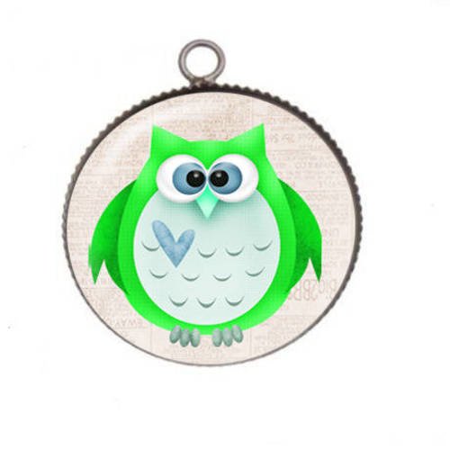 1 pendentif cabochon rond en résine 25mm chouette023 