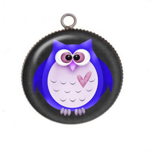 1 pendentif cabochon rond en résine 25mm chouette019 
