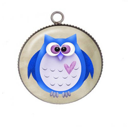 1 pendentif cabochon rond en résine 25mm chouette05 