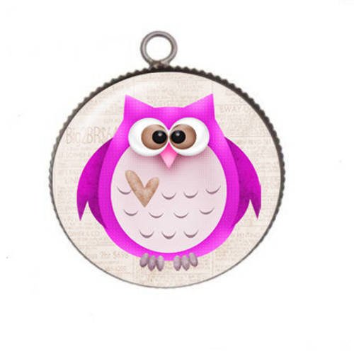 1 pendentif cabochon rond en résine 25mm chouette03 