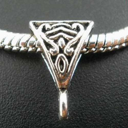5 bélieres perles triangle en métal argenté 
