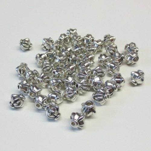 20 perles d'entretoise toupie 6mm en métal argenté 