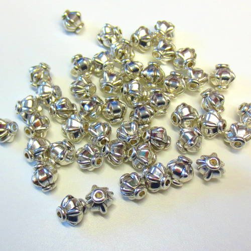 20 perles d'entretoise toupie 8mm en métal argenté 