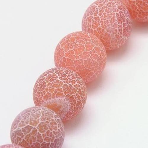 Fil de 48 perles agate 8mm effet givré oranger 