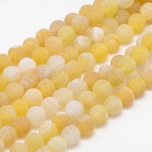 10 perles agate 8mm effet givré jaune 