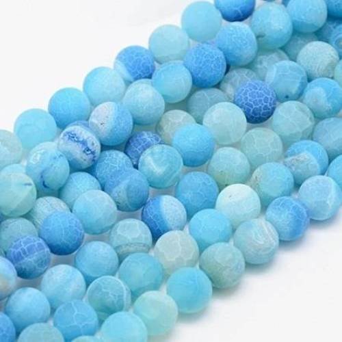 10 perles agate 8mm effet givré bleu 