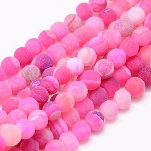 10 perles agate 8mm effet givré rose 