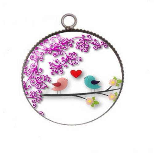 1 pendentif cabochon rond en résine 25mm bird 012 