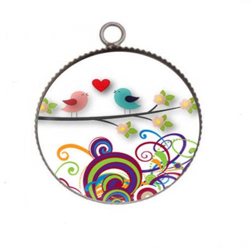 1 pendentif cabochon rond en résine 25mm bird 08 