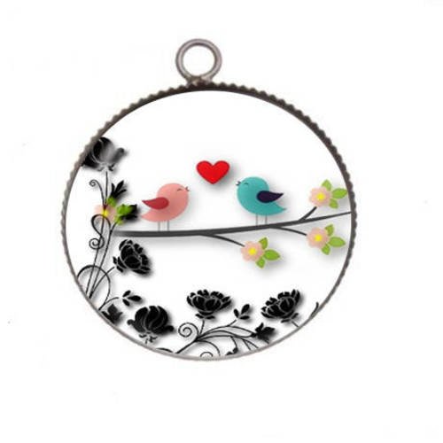 1 pendentif cabochon rond en résine 25mm bird 06 