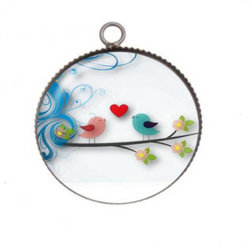 1 pendentif cabochon rond en résine 25mm bird 03 