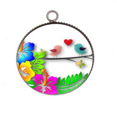 1 pendentif cabochon rond en résine 25mm bird 02 