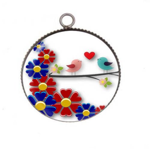 1 pendentif cabochon rond en résine 25mm bird 01 