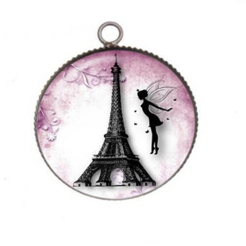 1 pendentif cabochon rond en résine 25mm paris 07 