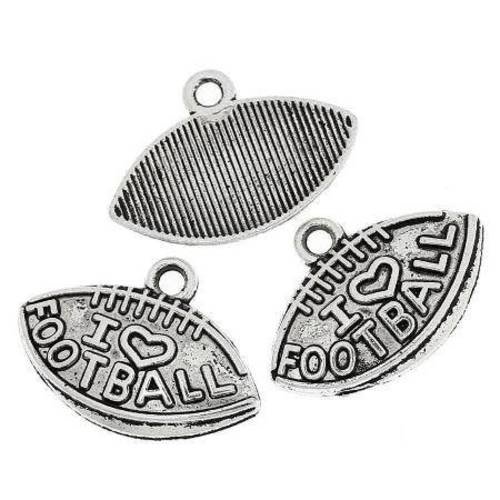 5 breloques pendentif  ballon de rugby en métal argenté 