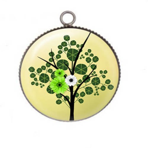 1 pendentif cabochon rond en résine 25mm arbre deco 013 