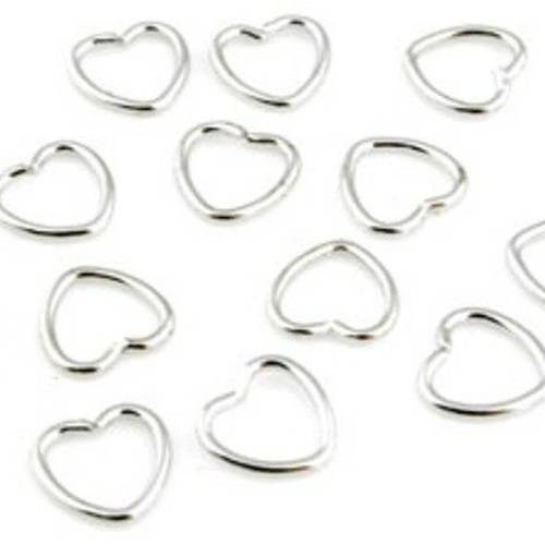 10 breloques pendentif  coeur anneau en métal argenté 