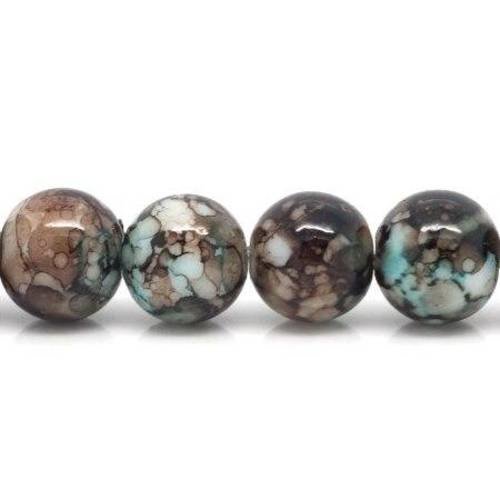 25 perles verre marbrées marron turquoise  10mm 