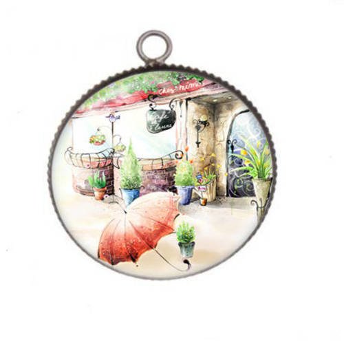 1 pendentif cabochon rond en résine 25mm douce provence 011 