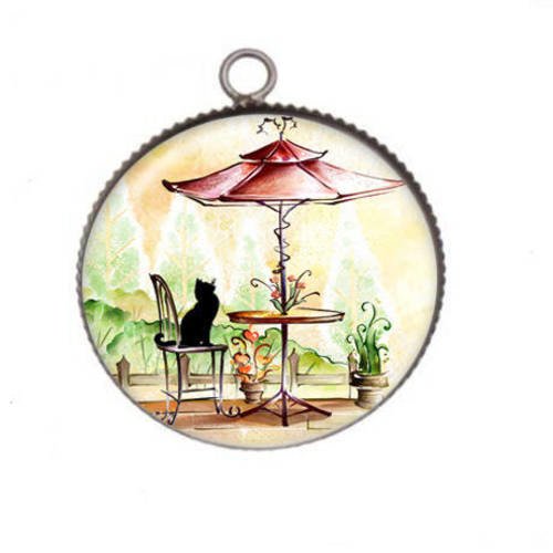 1 pendentif cabochon rond en résine 25mm douce provence 010 