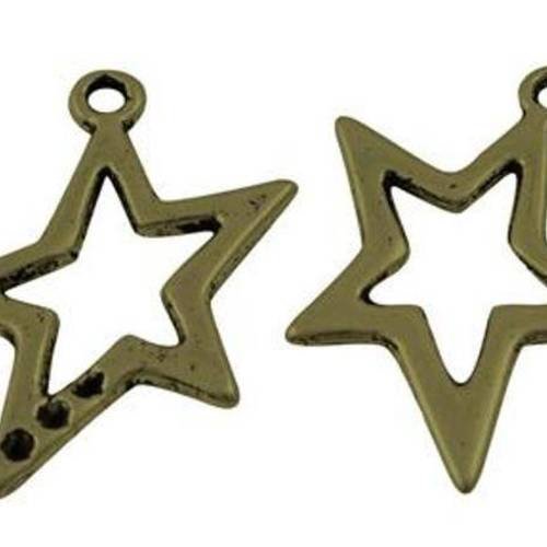 5 breloques pendentif  etoile star en métal bronze 