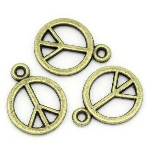 5 breloques pendentif  peace en métal bronze 