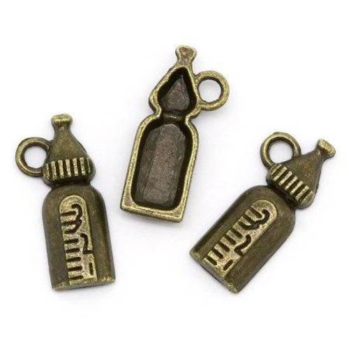 5 breloques pendentif  biberon en métal bronze 