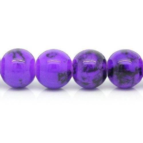 15 perles verre marbrées  10mm violet et noir 