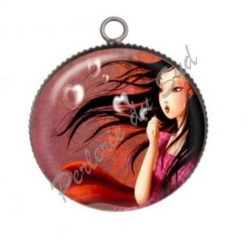 1 pendentif cabochon rond en résine 25mm femme 08 