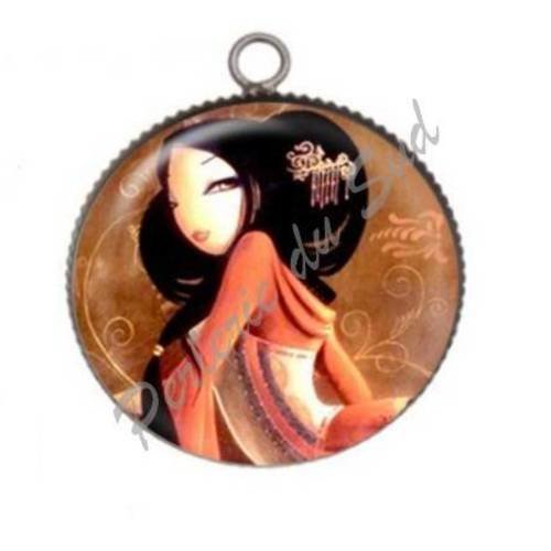 1 pendentif cabochon rond en résine 25mm femme 05 