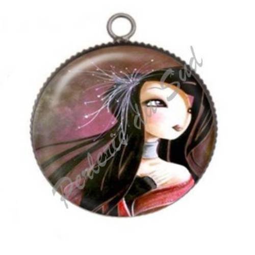1 pendentif cabochon rond en résine 25mm femme 02 